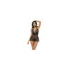 2 en 1 Nuisette et ensemble 2 pièces en dentelle et résille, soutien gorge avec armatures, string et une jupe 